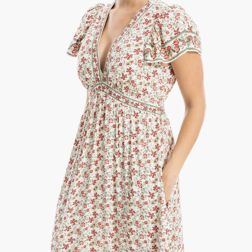 NEW Max Studio Small Floral Maxi Dress Smocked Waist Ruffle Sleeve Cottagecore - Picture 3 of 12